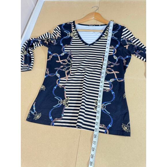J. McLaughlin Catalina Cloth Striped Belt Print 3/4 Sleeve Top Equestrian - Picture 8 of 8